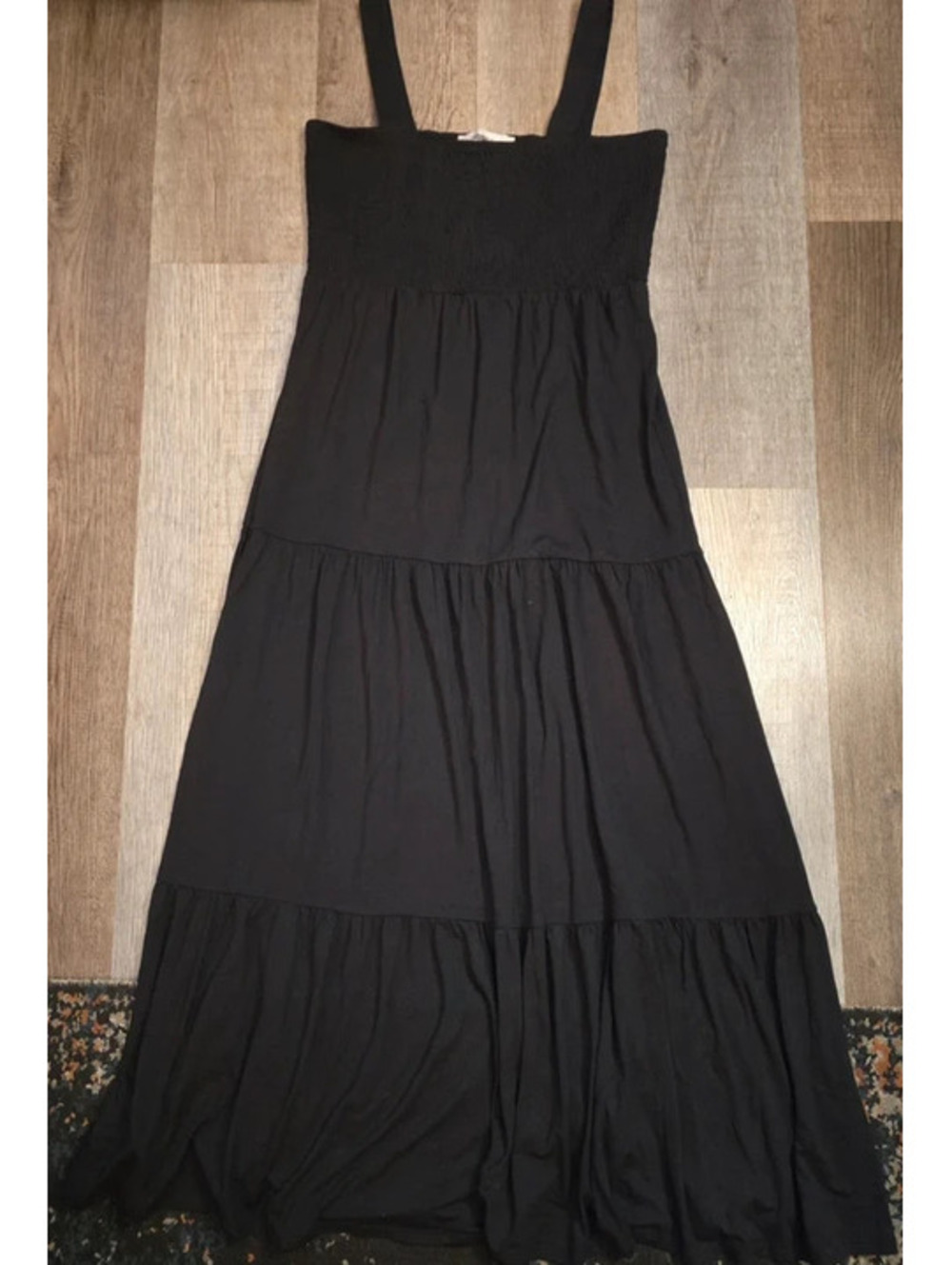 LOFT Petite Black Smocked Tiered Maxi Dress